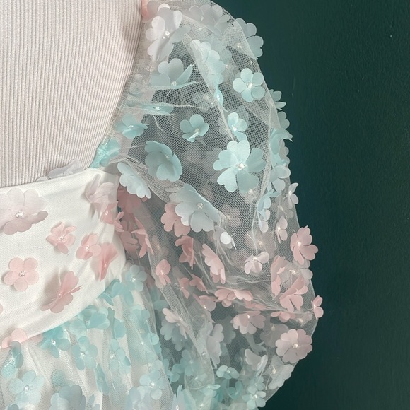 Storia Chic Sheer Floral baby doll Dress with Puff Sleeves - Picture 9 of 11